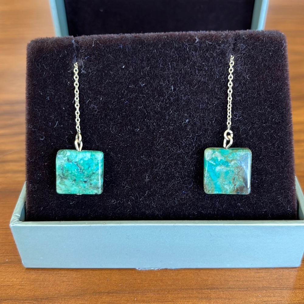 Gold and Turquoise Thread Earrings
